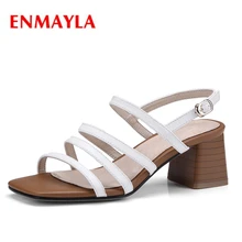ENMAYLA New fashion summer women square heel open toe buckle strap sandals lady casual sandals ZYL430 covoyyar lovely bow women slippers 2018 summer dot pattern slingback lady sandals mules open toe square heel women pumps wsl535