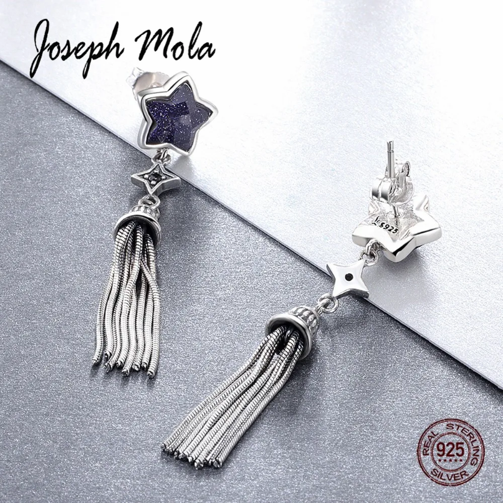 Joseph Mola 925 Серебро Изысканный Фиолетовый звезда кисточкой длинные висячие серьги