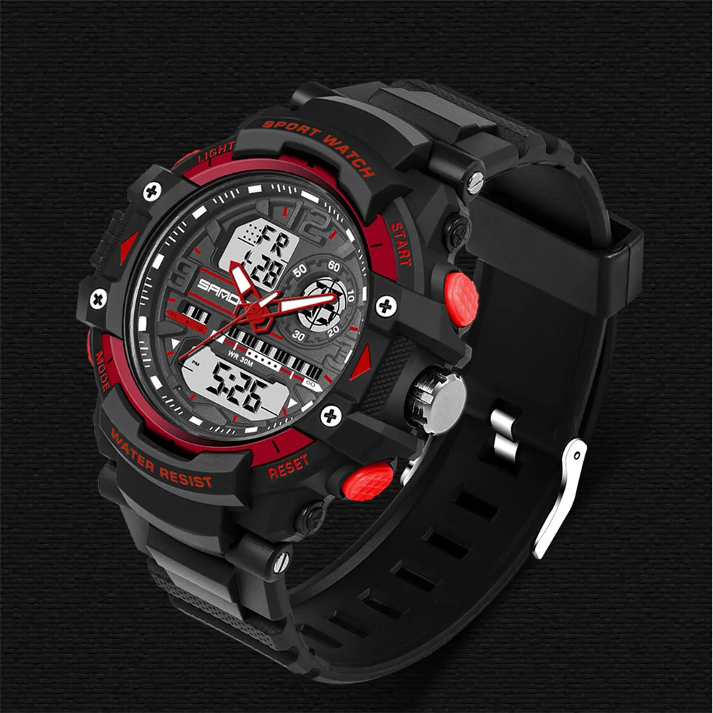 Модные спортивные часы мужские роскошные двойные Дисплей холодный свет Электронные Водонепроницаемые часы Reloj de hombre Drop Shopping Wd4