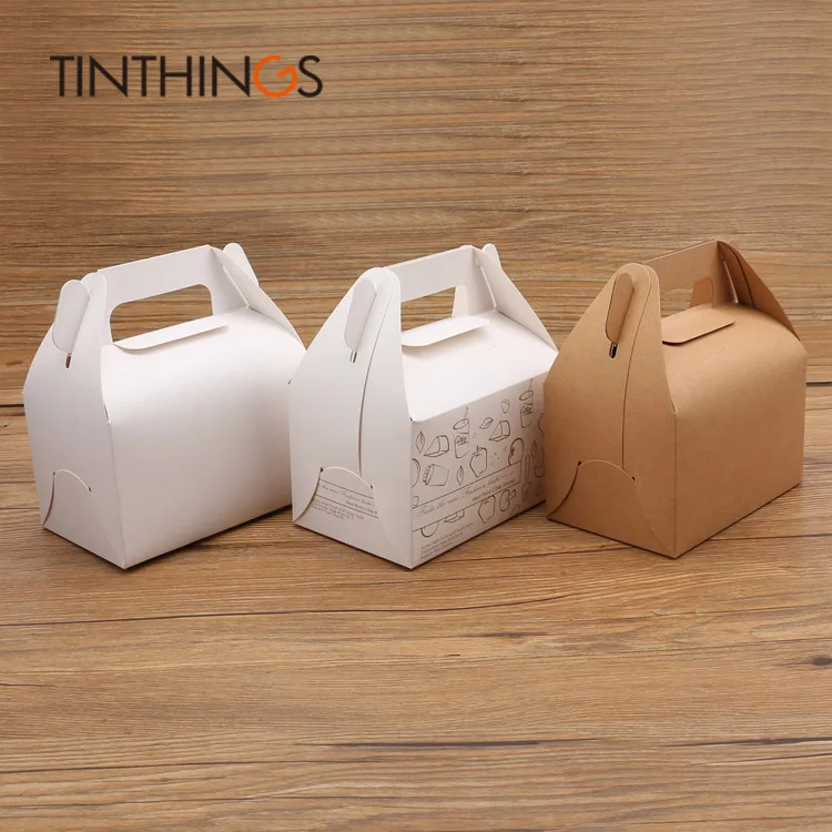 

20 pcs paper box with handle muffin cake Packaging Home Party birthday Wedding Dessert baking Package gift box withe brown