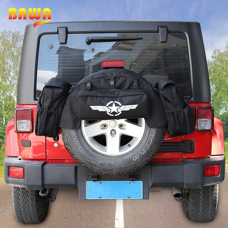 BAWA Stowing  ۷ 1997-2018 JL JK TJ Universial Black Spare Tire Bag Auto Organizer
