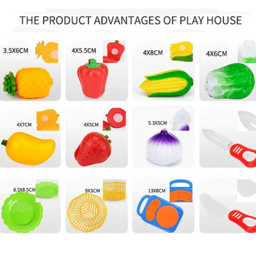 

12PC Cutting Fruit Vegetable Pretend Play Children Kid Educational Toy Comes with a plastic knife for children Q30 AUG12