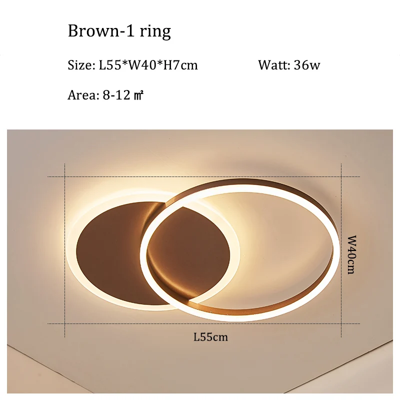 Модель Circel, светодиодный потолочный светильник для гостиной, спальни, кабинета, домашнего освещения, светодиодный потолочный светильник, люстра, AC100-265V - Цвет корпуса: Brown-1 ring