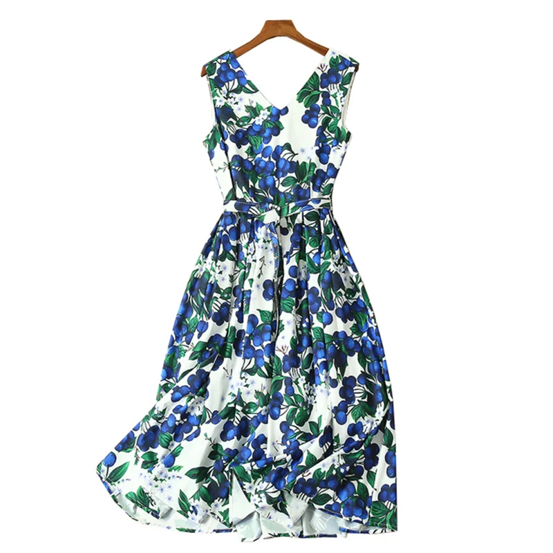 women summer clothes tropical dress fancy style wholesale women's clothing print Women's Dresses v neck sleeveless midi dress