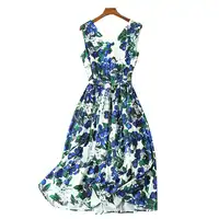women summer clothes tropical dress fancy style wholesale women's clothing print Women's Dresses v neck sleeveless midi dress