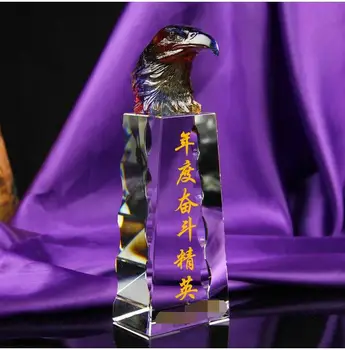 

Crystal glass trophy crafts gifts eagle Cheap custom-made high-grade awards