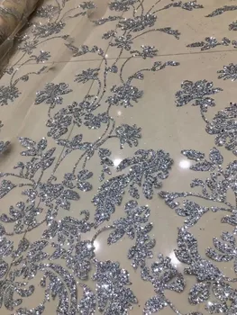 

5yard/lot african glitter lace fabric Sophia-12.2317 embroidered tulle lace with glued glitter for party dress