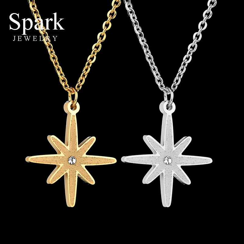 

Charm Zircon Stone Matte Shiny North Star Pendant Necklace For Women Snowflake Lotus Chain Necklace Cross Bijouterie