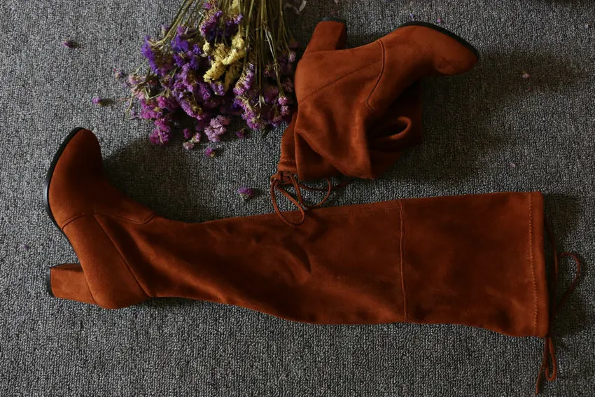 QUTAA/ г. Женские ботфорты модные зимние теплые сапоги на высоком квадратном каблуке с подкладкой из байки размеры 34-43