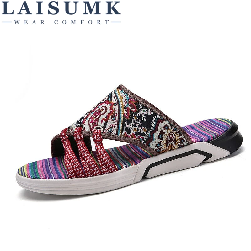 

LAISUMK 2019 new Summer Men's high quality Flip Flops Flat Sandals Shoes For men Beach Sandals Shoes Man Flip Flops