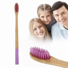 1 шт. зубная щетка для взрослых с защитой окружающей среды, Бамбуковая зубная щетка, фиолетовая/Радужная головка, прямая ручка из бамбука, мягкая щетина