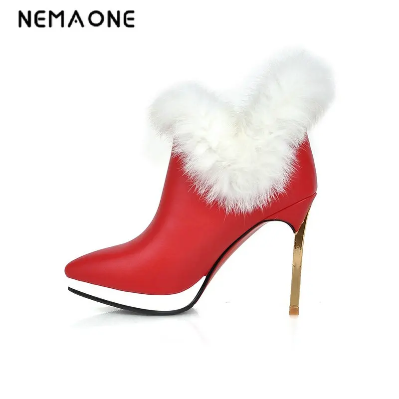 

NEMAONE New arrive sexy women shoes fashion pointed toe stiletto high heels pu leather ankle boots autumn boots