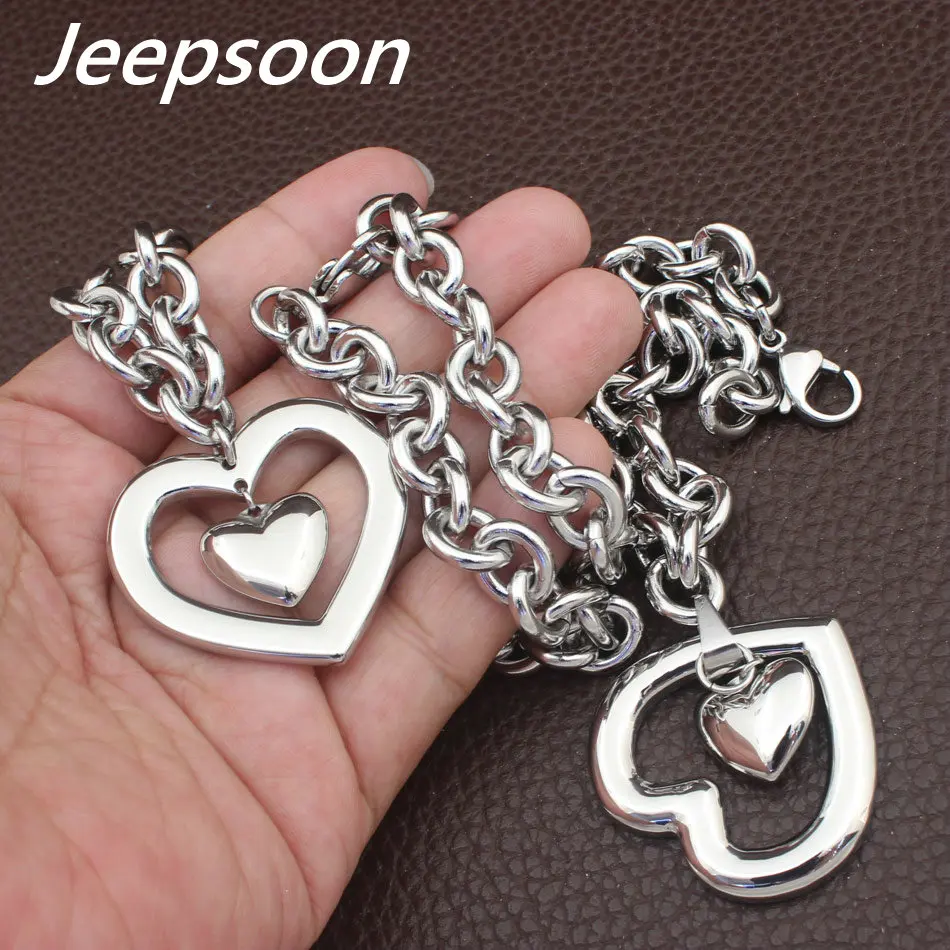 HOT Stainless Steel fashion Heart Jewelry gold color Necklace Bracelet stud earrings sets for women SBJFLVDC - Image 4