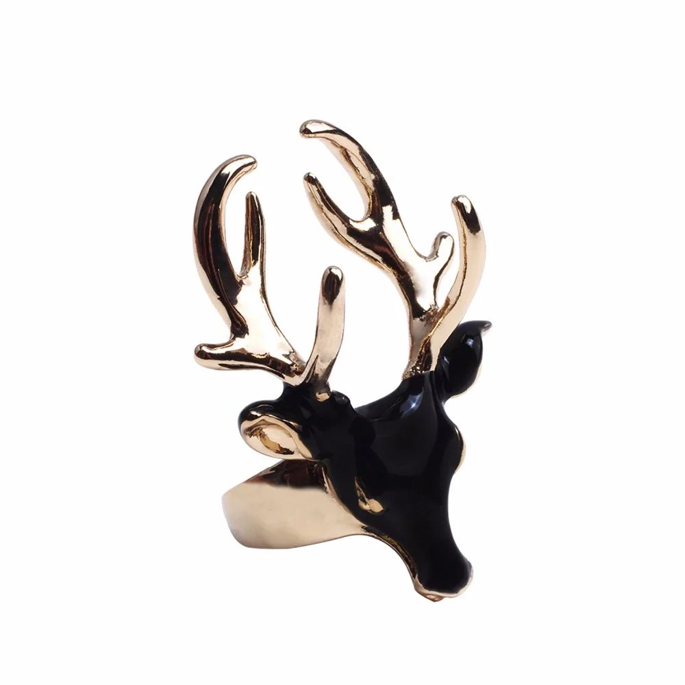 eManco men's rings black ladies enamel rings for women white color animals deer cuff rings jewellry Christmas gift