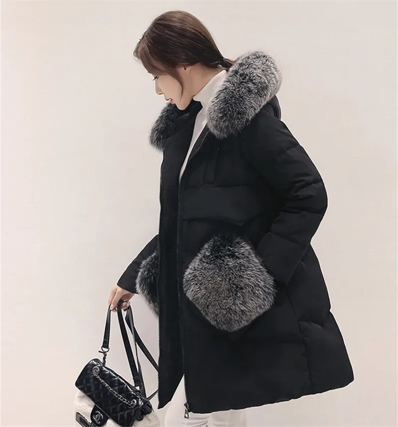 TEAEGG размера плюс 5XL Женская куртка с воротником из искусственного меха зимняя парка с Капюшоном Серая женское пуховое пальто зимнее пальто Piumino Donna AL441