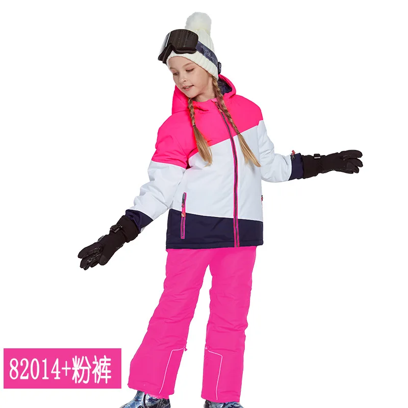 Детский лыжный костюм Лыжная куртка и штаны для девочек, зимний теплый лыжный костюм ветрозащитная верхняя одежда, комплект одежды для детей, зимние комплекты для девочек - Цвет: Gilrs1