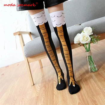 High Quality Creative Chicken Women Over the Knee Socks Cartoon Cotton Chicken Claw Ladies 3D Print Funny Animal High Socks