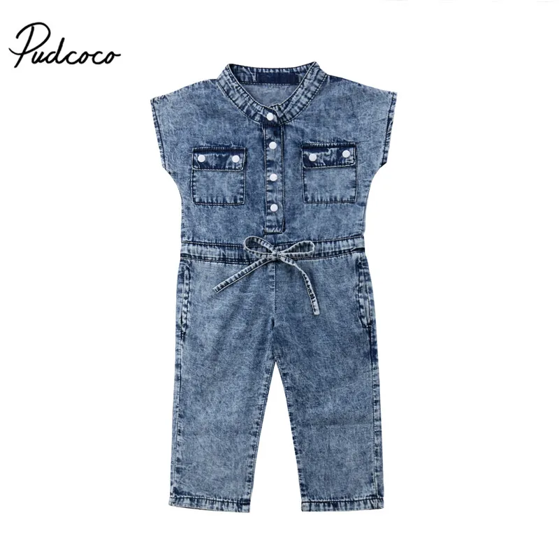 

Pudcoco Summer Fashion Toddler Kids Baby Girl Clothes Denim Sleeveless Romper Jumpsuit Harem Long Pants Outfits Pockets 1-6T