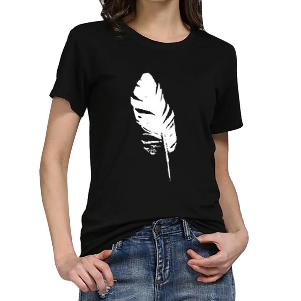 Женская футболка с принтом в виде белых листьев, модная свободная футболка с коротким рукавом, повседневная женская футболка с круглым вырезом, harajuku, женская футболка 3