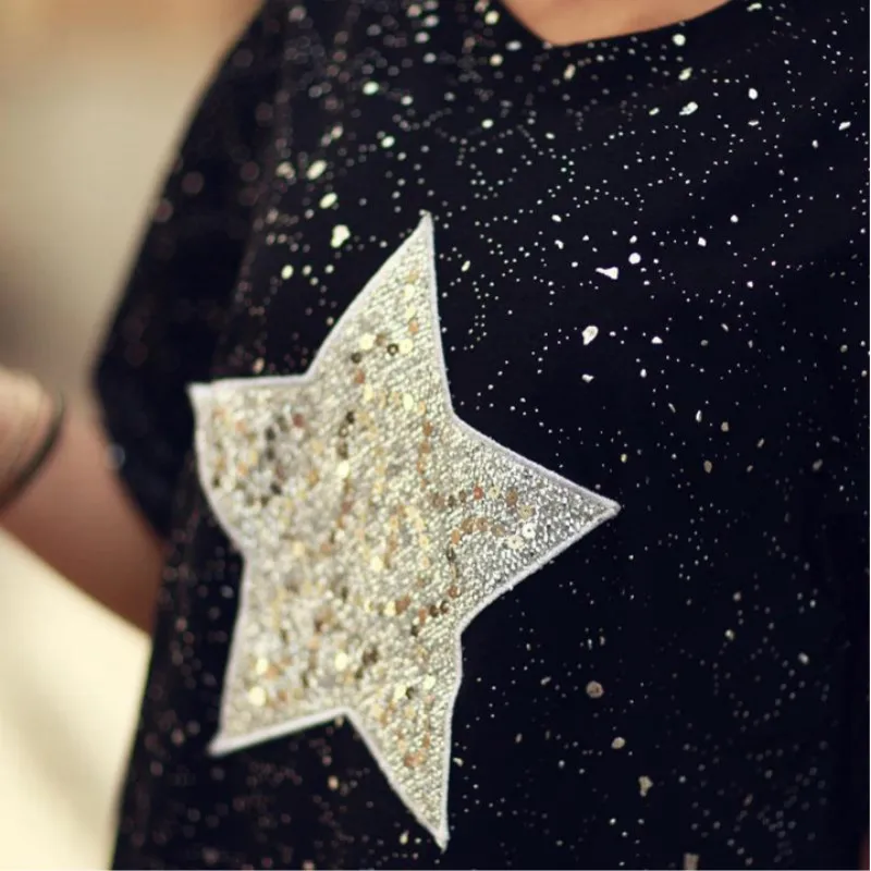 2018 nueva camiseta de Moda Para Mujer Tops de manga corta cuello redondo de algodón Camisetas estrella Polka Dot estampado verano strass Camisetas Mujer