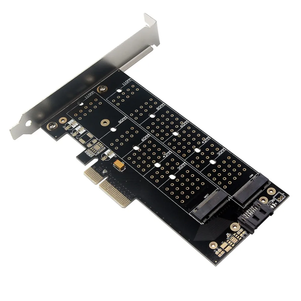 Двойной M.2 SSD NVME(m key) или SATA(b key) для PCI-e 3,0x4 Плата расширения контроллера хоста с низкопрофильным кронштейном и радиатором
