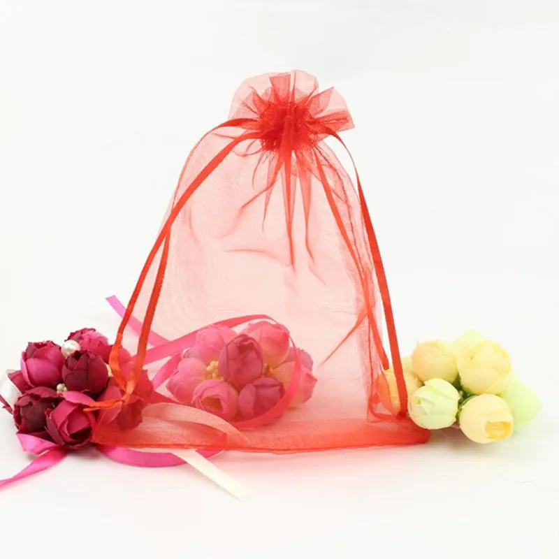 50pcs 7x9 9x12 10x15 13x18 15x20CM White Organza Gift Bags Jewelry Packaging Bags Wedding Party Decoration Drawable Gift Bag 6Z