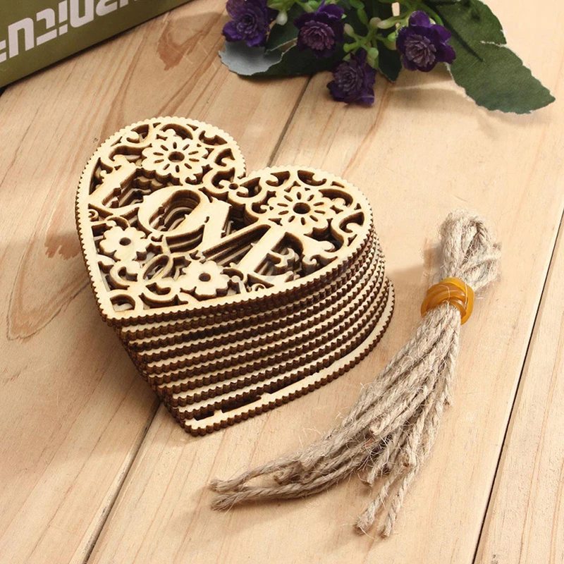 

20pcs/set Rustic Wedding Wooden Love Heart Shape Wood Embellishment Christmas Tree Hanging Ornament New Years Decor Photo Props