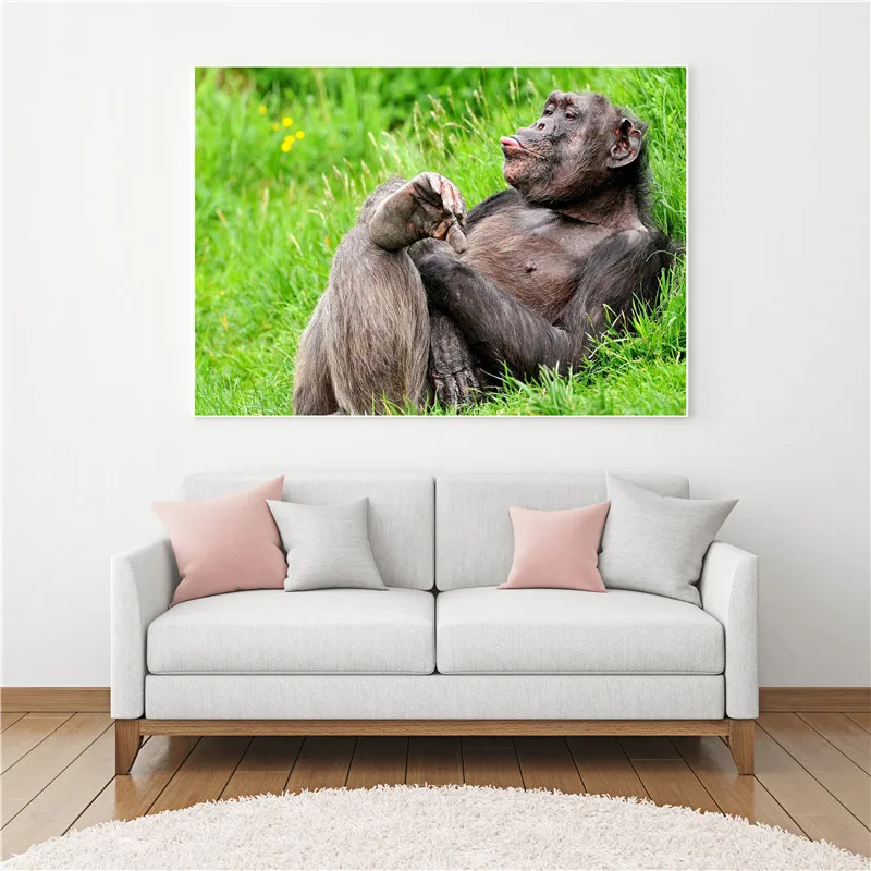 Modern Minimalist Wall Art Monkey Lying Grass Leisure Canvas Paintings Pictures Kids Room Decor Pop Cuadros | Дом и сад