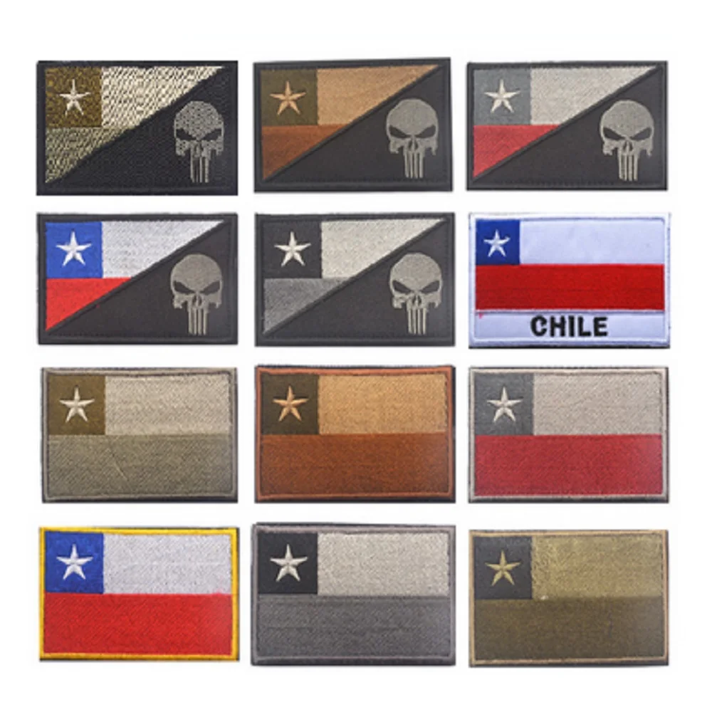 

3D high quality 100% embroidery patches Hook & Loop punisher patches armband Chile Flag patch Tactical Military Morale badges