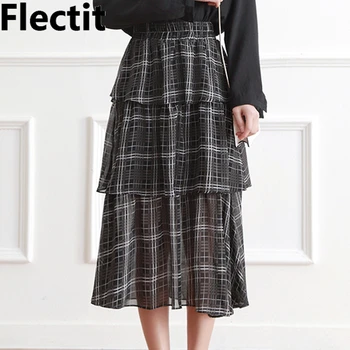 

Flectit Womens Plaid Tiered Pleated Midi Skirt Spring Summer 2020 Korean Fashion Outfits *