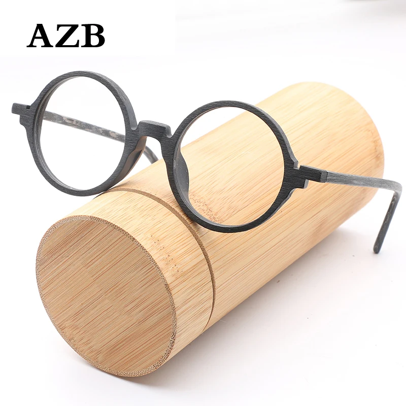 

AZB Mens Wooden Retro Round Glasses Prescription for Women Myopia Hyperopia Wood Eyewear Optical Prescription Spectacles
