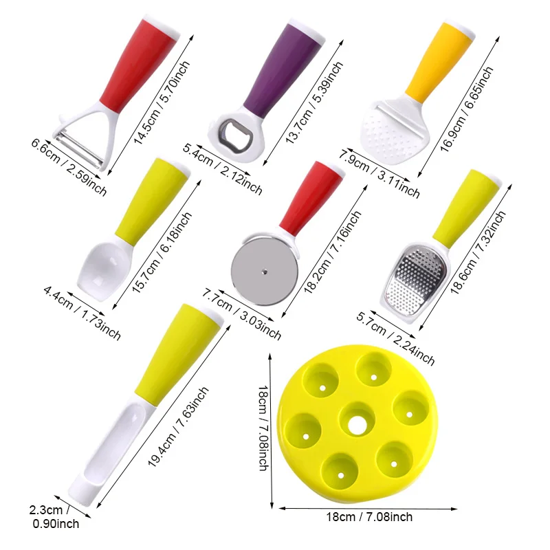 8PCS/Set Fruits Vegetables Tableware Kitchenware Heat Resistant Silicone Stainless Steel Dinner Kitchen Dining Bar Cooking Tools