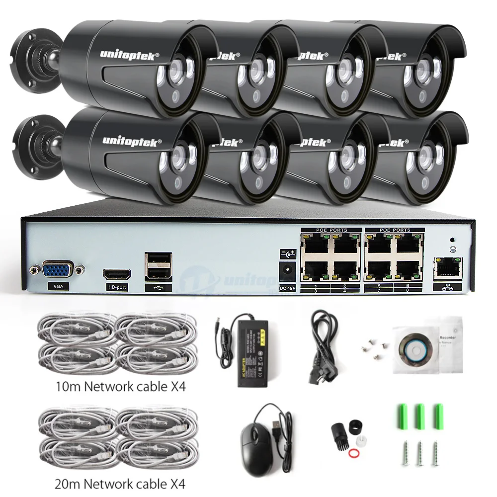 8CH 1080P POE Система 2MP 3000TVL IP камера P2P Cloud 4MP 48В NVR CCTV система ночного видения комплект