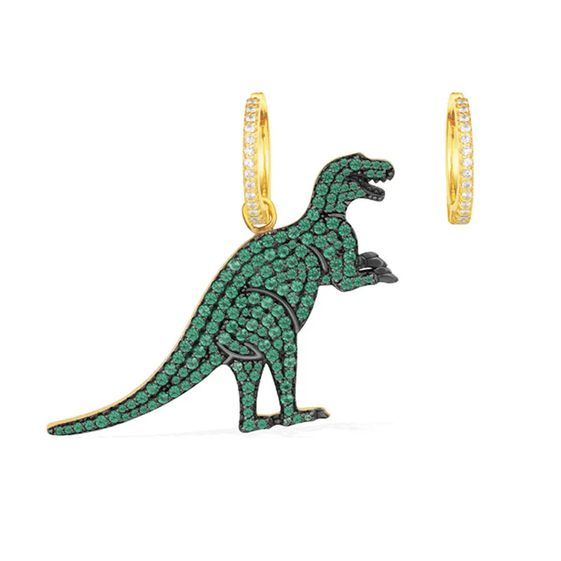 

Cute Crystal Dinosaur Stud Earrings For Women Asymmetry Animal Earrings Fashion Jewelry Gift boucle d'oreille femme 2019