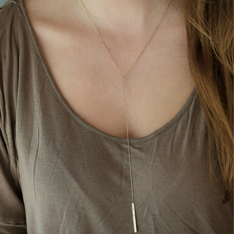 

2017 Simple Gold Silver Color Chain Long Bar Choker Necklace Circle Round Chocker Necklaces For Women collar collier