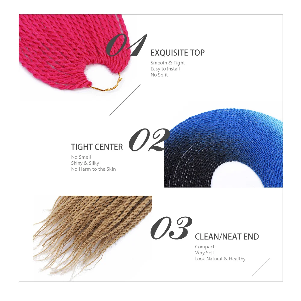 Ombre Senegalese Twist 24 Inch Crochet Braids 14 Colors Available Synthetic Crotchet Braiding Pink Hair Blue Braids For Women