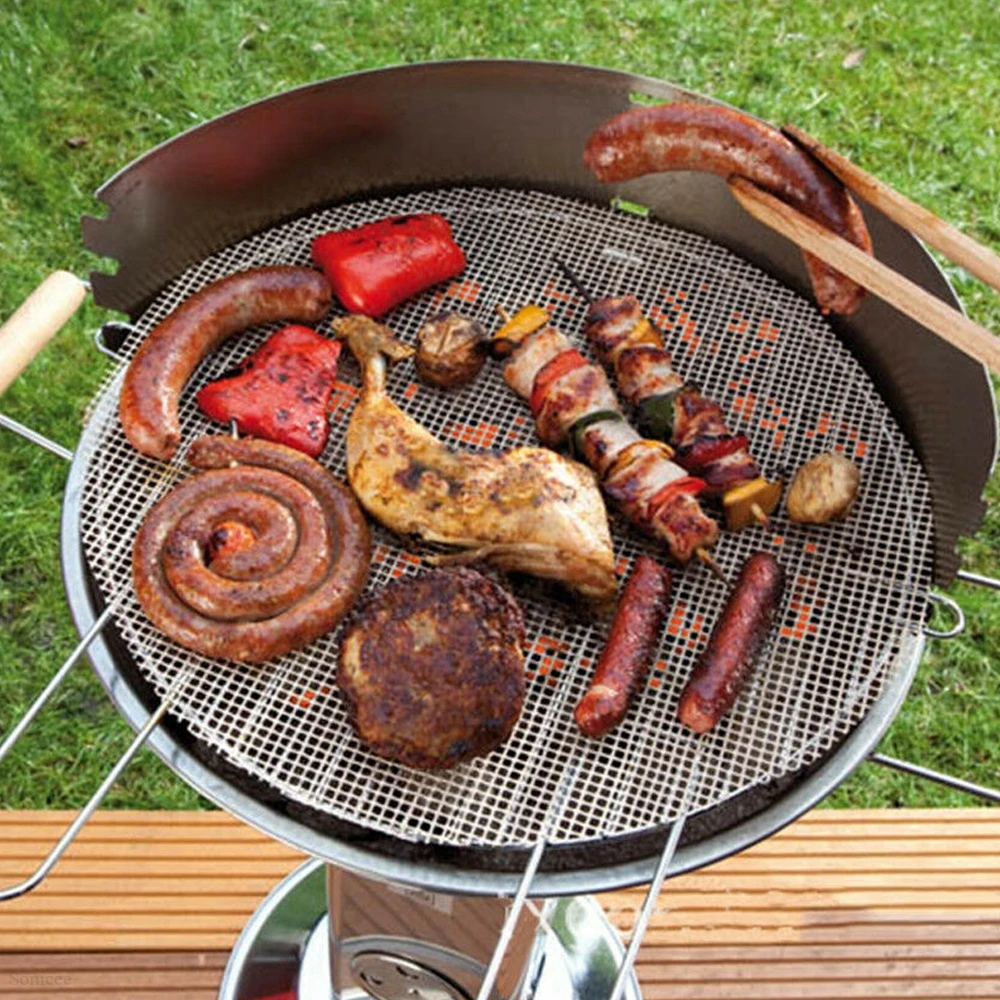 

Round BBQ Grill No-stick Stainless Steel Mesh Wire Net Reusable Heat Resistant Barbecue Cook Mat Pad Eco Friendly 1