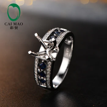 

Free shipping Round Cut 7.5mm 14K White Gold Diamond& Sapphire Semi Mount Engagement Ring Setting