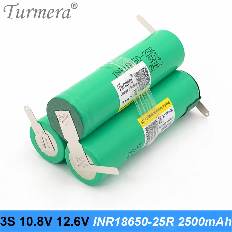 3s battery 18650 pack turmera for samsung 25r battery inr18650-25r 18650 2500mah battery 10.8v 12.6v welding solder battery for screwdriver tools battery customized battery 05