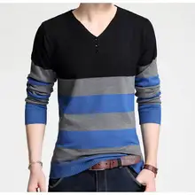 1306 весенне-осенний полосатый тонкий вязаный свитер Hombre Pull homme мужские свитера с v-образным вырезом и пуговицами модного размера плюс XXXXL