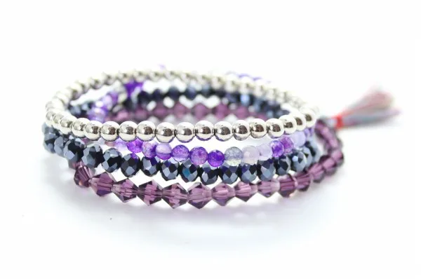 Online Whole Stack Bead Bracelets From China New Tel Bracelet Set Fashion Stacking Purple Crystal Stone Beads Bracelets Stretch Women Jewelry China
