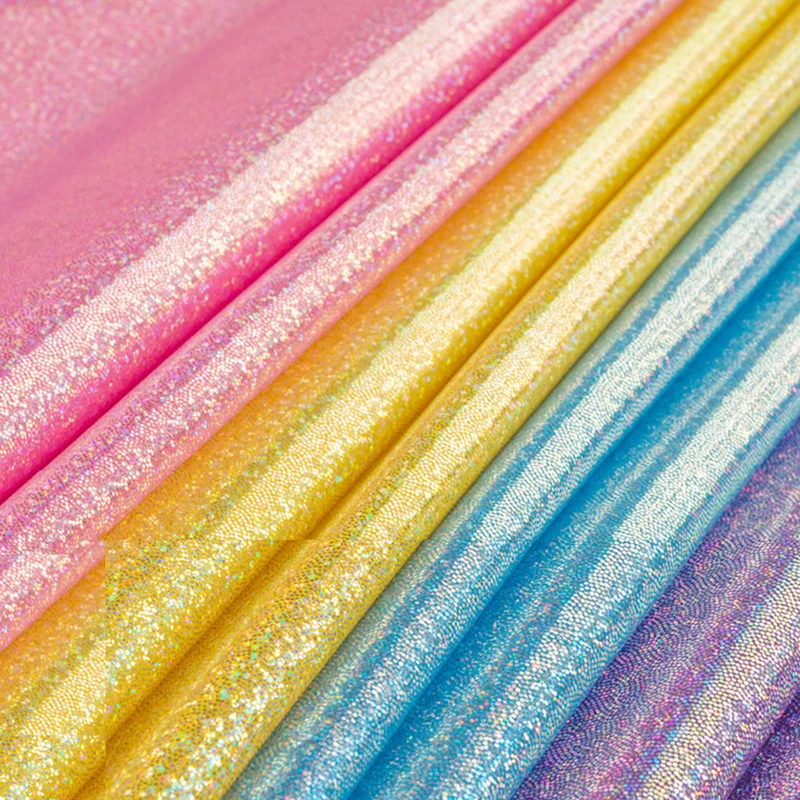 

Fluorescent Fabric Laser Stretch Knit Colorful Shiny Fabric Stage Wedding Decor Tissue For Sewing doll cloth 100cm*160cm D20