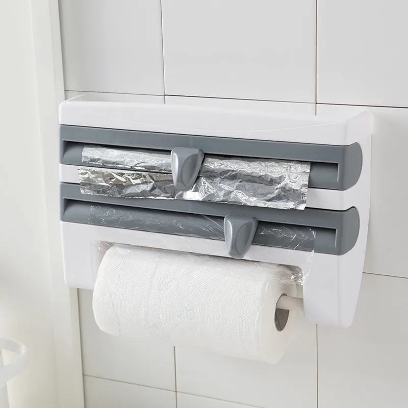 New 4 In 1 Kitchen Roll Holder Dispenser Cling Film Tin Foil Towel