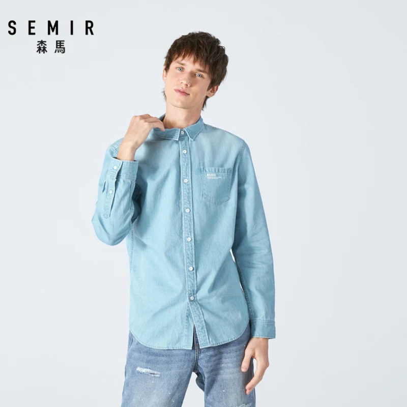 

SEMIR Men long sleeve shirt men denim shirt 2019 autumn new cotton print inch cotton casual shirt tide men's clothes