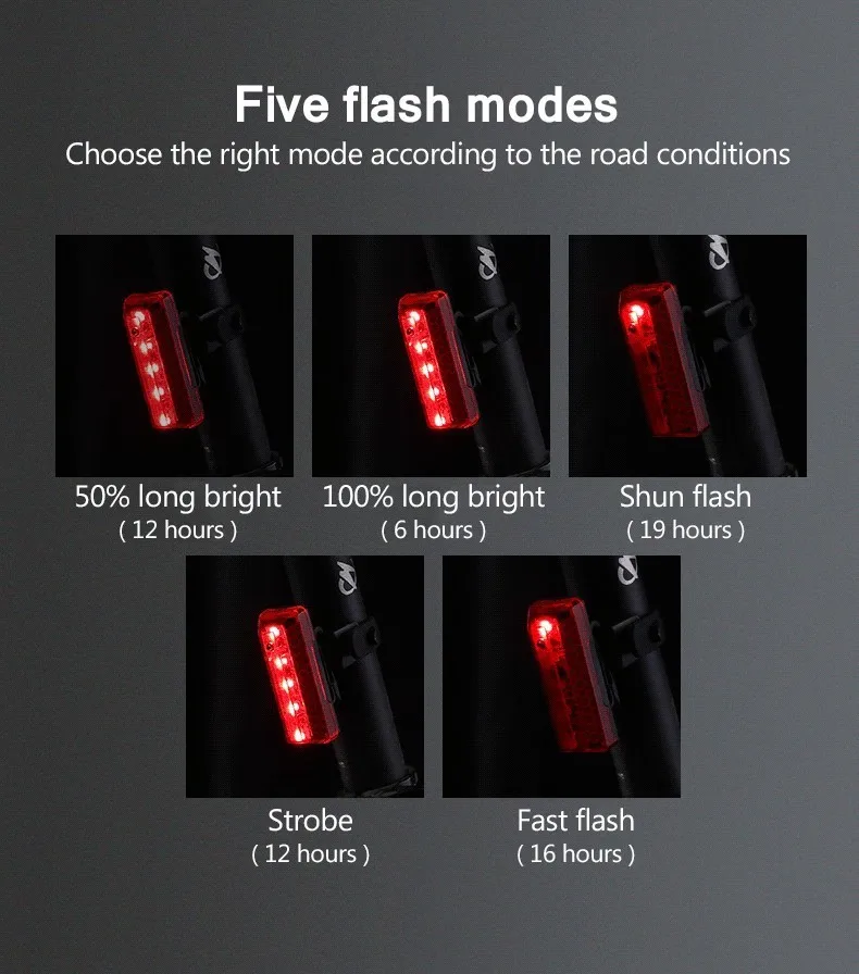 Perfect GENIU Tail Light For Bicycle Light Bike Flashlight 5 Modes LED USB Rechargeable Cycling Taillight Bicycle Rear Lights 8