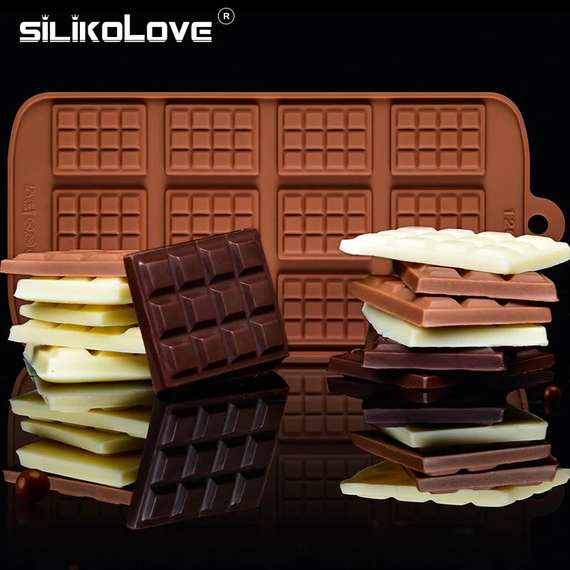 SILIKOLOVE 3d квадратная форма силиконовые формы для шоколада бар для конфет выпечки торт 12 даже не прилипает плесень, Выпечка кухня печь безопасный