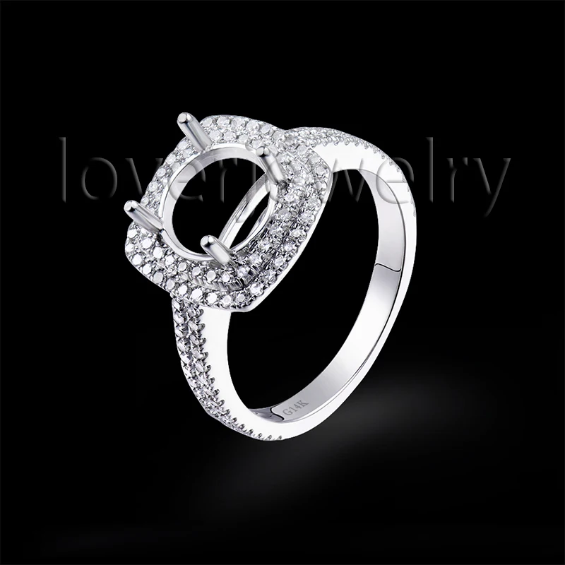 

High Quality 9mm Round Cut ring Settings For Diamonds Womens Rings Size 7 In Solid 14K White Gold WU136