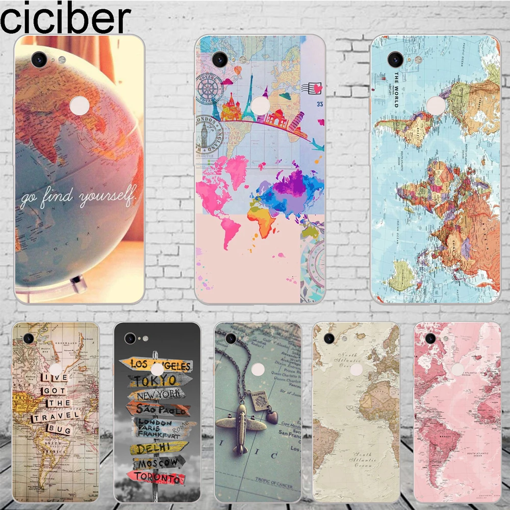 

ciciber Vintage World Map Nautical Phone Case For Google Pixel 3 2 XL Soft Silicone TPU Cover for Pixel 3XL 2XL Coque Funda Capa