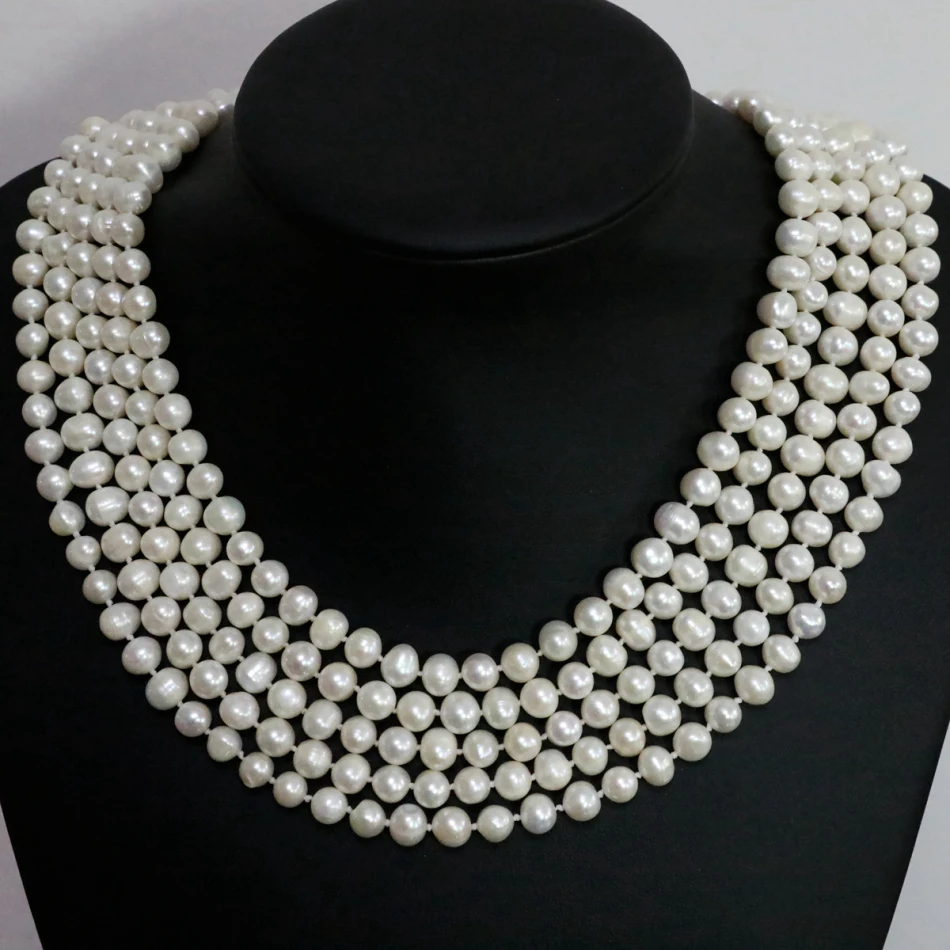 New Fashion Women Natural White Pearl Long Chain Necklace Round Beads 7