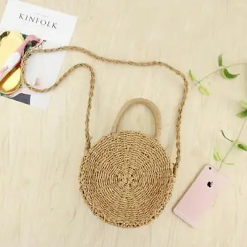 

Women Lady Girl's Bohemia Straw Retro Bag Handwoven Round Rattan Knitted Bag Tote Briefcases